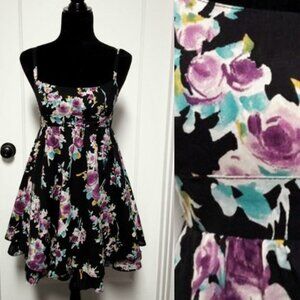 *Sold* Black🖤  w/purple💜 floral💐 print empire waist dress  M ✨